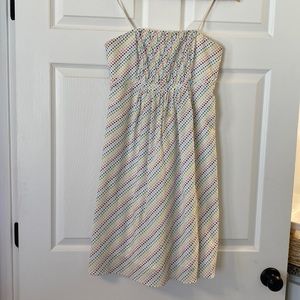 Strapless white dress with multicolored dots